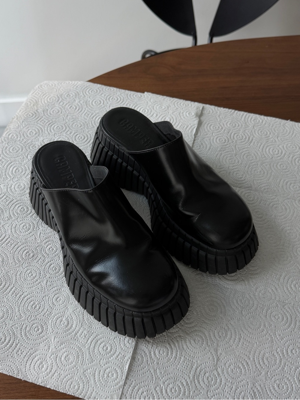 Camper Black Chunky Leather Clog